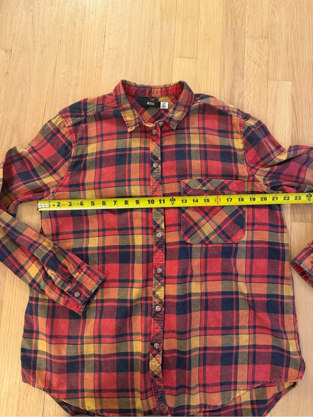 BDG Urban Outfitters Plaid Flannel Shirt L/G Red Blue Mustard Oversized - Picture 5 of 6